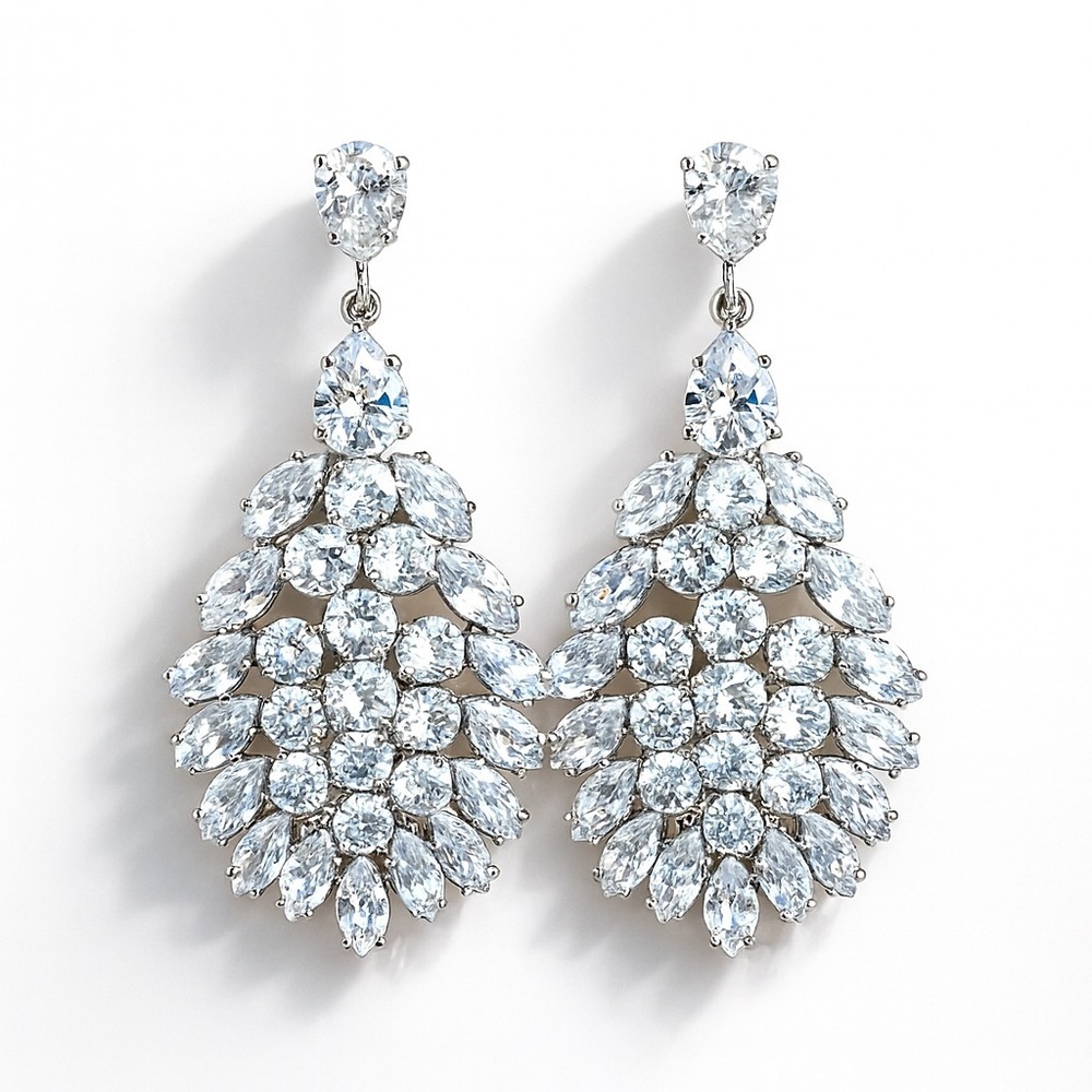 Wedding Silver Crystal Cluster Earrings Women’s Jewelry